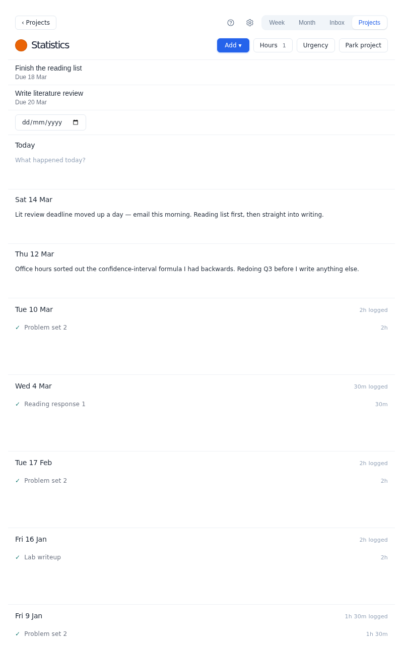 A module project workspace in Increment with notes, deadlines and upcoming work